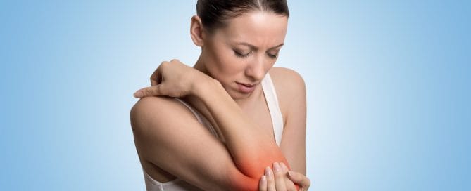 Arm pain and injury of elbow concept